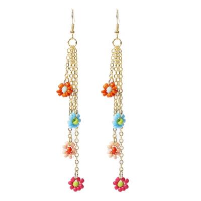 China FASHIONABLE Beaded Gold Plated Designer Rainbow Tassel Flower Boho Earrings Chain Drop Earring for sale