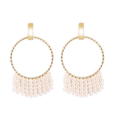 China New Arrival TRENDY Freshwater Pearl Dangle Brass Statement Earrings For Lady for sale