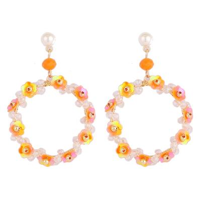 China 2020 Hot Sale Gold Plated Resin TRENDY Flowers Bead Circle Earrings Women for sale