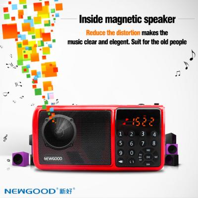 China Altavoz del jugador de la radio del mp3 AM/FM del disfrute de la música del subwoofer de Newgood con la tarjeta portátil de la linterna de LED USB TF del diafragma en venta