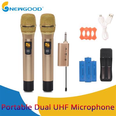 China 2 Pieces Pair Wireless Handheld KTV Singing Microphone for Voice Amplification Presentation UHF Transmitter and Receiver for sale