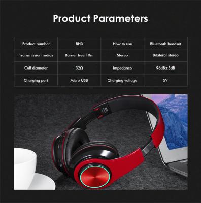 China BH3 Glowing Headphones Bluetooth 4.1 Wireless Stereo Portable Foldable Headphone TF Card LED Light Wired Earphone Mic fo for sale