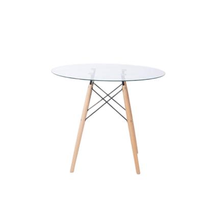 China (Other) factory price solid wood dining table adjustable cheap glass top wooden base with furniture products to buy for sale