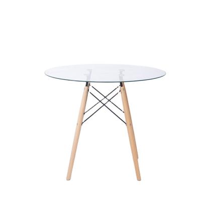 China (Other) 2021 French Designs Adjustable Modern European Luxury Circular Dining Table Furniture Round Glass Tops Dining Tables With Wooden Leg for sale