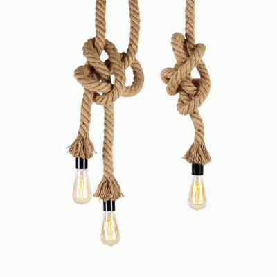 China Industrial Hemp Rope Industrial Small Vintage Chandelier Hanging Pendant Lamp Edison Lamp for sale