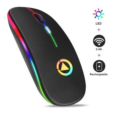 China Mini Cheap Price LOGO Customized Rechargeable Silent Mute RGB Light Mouse Computer Laptop Bluetooth 2.4G Wireless Mouse for sale