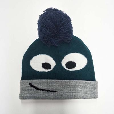 China COMMON Logo 100% Beanie Baby Winter Hat With Knitted Acrylic Pom Poms OEM Custom Fashion Hot Manufacturer for sale