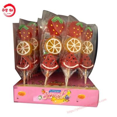 China 48g Full Size Long Stick Assorted Fruit Shaped Candy Sticks Mix Pop Fruit Soft Lollipop Candy Sweet Jelly Confectionery for sale