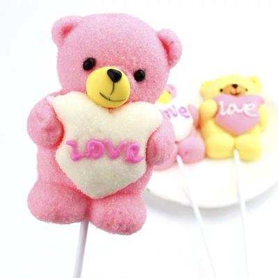 China 35g 30g Natural LOVE Heart Marshmallow Pop Lollipop Candy Bear Shaped Cotton Candy for sale