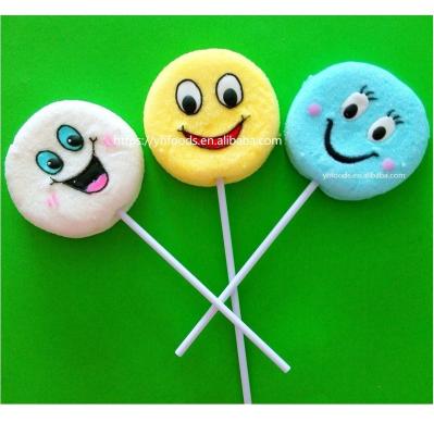 China Normal Cartoon Smiling Face Pack Marshmallow Pop Lollipop Candy for sale