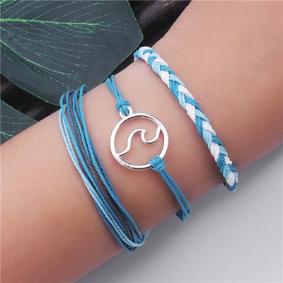 China BOHEMIA Fashion Bohemian Wave Bracelet Wax Rope Women Handmade Woven Creative Simple Set for sale