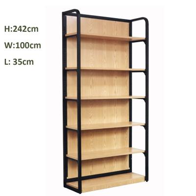 China New Promotional Corrosion Protection OEM Mall Display Wood And Metal Shelf Stackable Rack For Supermarket Display for sale