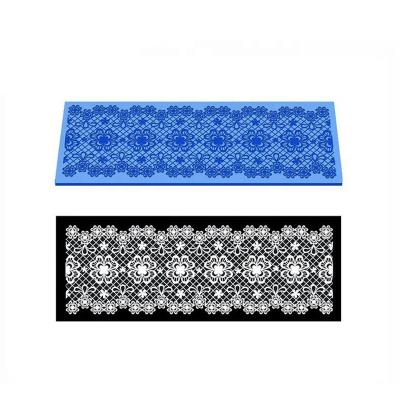 China Viable Flower Pattern Silicone Lace Up Mat Kitchen Wedding Decoration Sugar Lace Mold Silicone Baking Mat Fondant Cake Mold Color Blue for sale