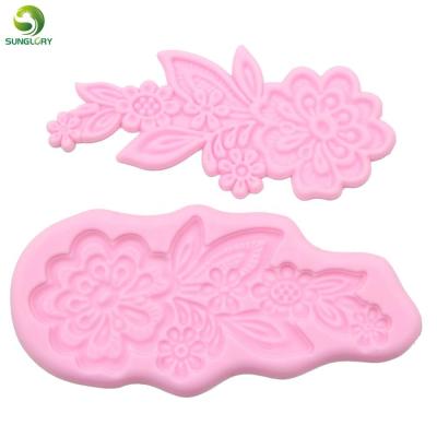 China Viable Bakeware 3D Fondant Silicone Mold Flower Silicone Lace Sugarcraft Mold Gumpaste Mold For Cake Decorating for sale