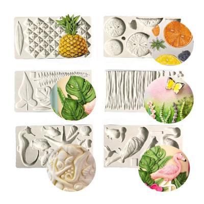 China Viable 3D Flamingo Lavender Lemon Seashell Silicone Mold Pineapple Monstera Cake Fondant Mold Cake Decorating Tools Gumpaste Mold for sale