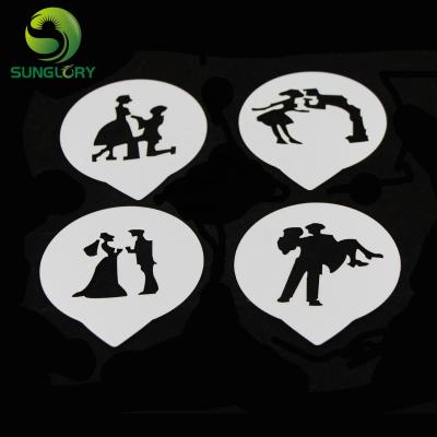 China 4Pcs/Set Wedding Cake Decorating Stencil Couples Lovers Cupcake Sustainable Cupcake Cookie Stencils Cake Template Mold Baking Tools For Cakes for sale