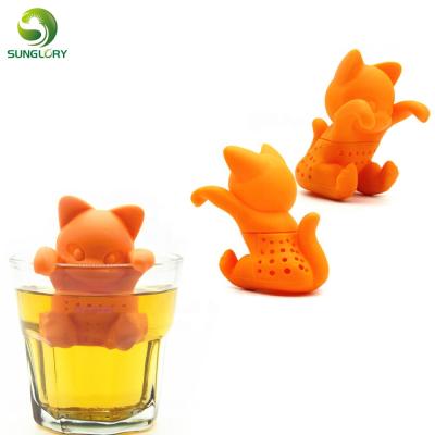 China Cat Tea Infuser Tea Filter Diffuser Strainer Diffuser Silicone Tea Bags Cute Reusable Loose Leaf Viable Spice Herbal Tea Bags Orange for sale