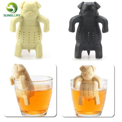 China Viable Pug In A Spice Portable Reusable Loose Silicone Dog Tea Infuser Filter Diffuser Tea Tool Teapot Herbal Teapot for sale