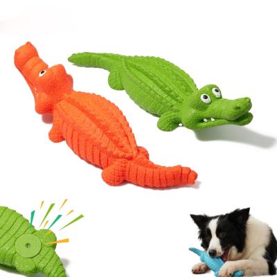 China Eco-friendly Cute Animal Interactive Squeaky Nature Rubber Crocodile Dog Training Toys Sustainable Game I.Q. for sale