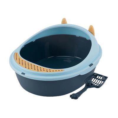 China Hot Selling Viable Cat Litter Box Convenient Easy to Clean Large Space Cartoon Cup Plastic Kitten Toilet with Cat Litter Scoop for sale