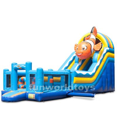 China Rental or home use giant inflatable clownfish bounce house with slide, inflatable clownfish dry slide with bounce house for kids and adults for sale