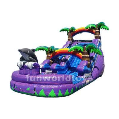 China Rental or home use top selling inflatable purple dolphin water slide commercial 15' single track water slides for rental for sale