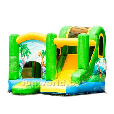 China Rental or Home Use Hot Happy Jumping Room with Inflatable Park Kids Inflatable Slide Jungle Theme Bounce Combo for sale