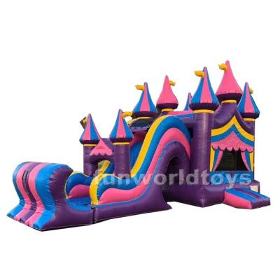 China Beautiful Commercial Grade Pink Bounce Inflatable Palace Rental Or Home Use Inflatable Combo With Slide For Sale for sale