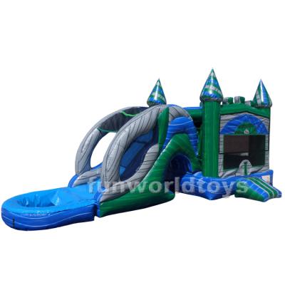 China Rental or home use green inflatable bounce marble house with wet dry slide 3 in 1 inflatable combo on sale for sale