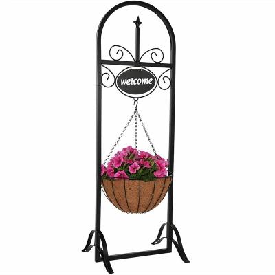 China Durable Material Outdoor Decorative Welcome Sign With Hanging Basket Planter Holder for sale