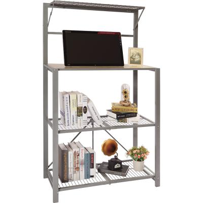 China Sustainable Folding 4 Tier Heavy Duty Baker's Rack With Wooden Shelf for sale