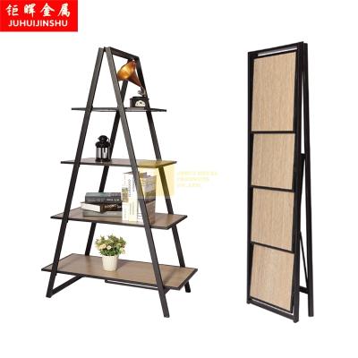 China Sustainable Wood And Metal Folding Home Triangle Furniture 4 Layers Folding Rack for sale