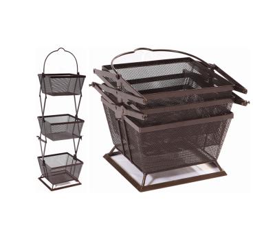 China Northern Europe Design Sustainable Metal Iron 3 Tiers Standing Style Kitchen Fruit Vegetable Folding Basket for sale