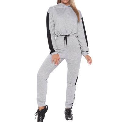 China Fashion Breathable Athletic Stripe Design French Terry Drawstring Hem Soft Cotton Tracksuit For Women for sale