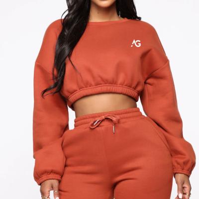 China 2022 Anti-Wrinkle Best-Selling Crewneck Long Sleeve Plus Size Embroidery Custom Crop Woman Hoodies Top Set for sale