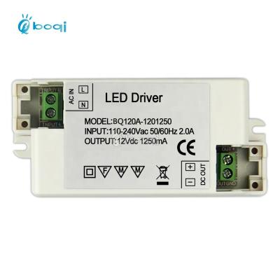 China Small dimension and easy installed boqi Constant Voltage Led Driver 12v 1.25A 15w power supply for led mirror light and led strip light CE SAA FCC for sale