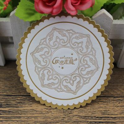 China Sustainable Logo Paper Coaster Hotel Tissue Paper Professional Customized Embossed Disposable Coaster for sale