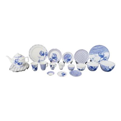 China Holland Blue Flower Collection New Modern Bone China Dinnerware Ceramic Dinner Dish Sets for sale