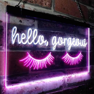 China for Christmas birthday parties wedding Eyelash Room Display Dual Color LED Neon Sign White & Purple hello gorgeous neon sign for sale