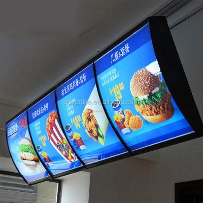 China customized size curve order light box hanging or ceilling style plastic led menu display for coffee shop KFC restaurants for sale