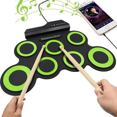 China 7 Pads Marked 2 Feet Pedal Kids Children Beginners Musical Instrument Jack Kit Cable Electronic Usb Midi Small Acoustic Drum Set for sale