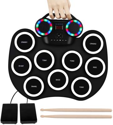 China Colorful Flexible Microphone Jazz Electric Drum LED Light Effects Kids Unit Percussion Silicone USB Midi Cable Kit for sale