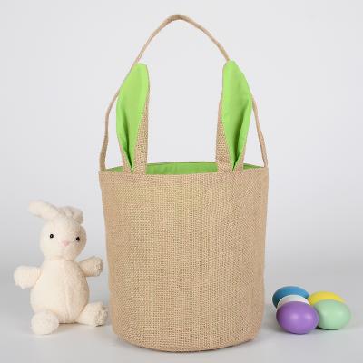 China Cheap Decorative Jute Easter Baskets, Easter Eggs Bag, Bunny Ear Jute Sack Basket Easter Gift Bag for sale