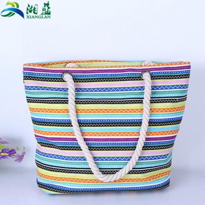 China Eco Leisure Women Friendy Ladies Beach Bag Customized Canvas Rope Handle Tote Bag Stripe Beach Bag for sale