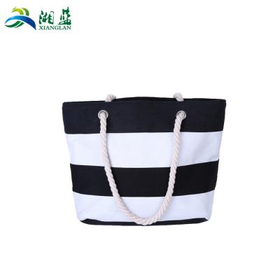 China Custom Made Friendy Tote Shoulder Bags Women Canvas Handbags Eco Women Beach Striped Beach Bag for sale