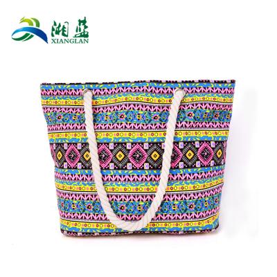 China Eco Friendly Rope Handle Beach Bag Women Canvas Beach Tote Shoulder Bag Nation Beach Bag for sale