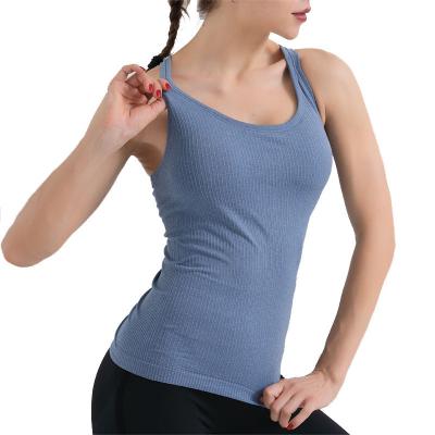 China Wholesale Custom Logo Ribbed Workout Tank Tops QUICK DRY For Women With Built In Tight Scoop Neck Bra Racerback Sporty Top for sale