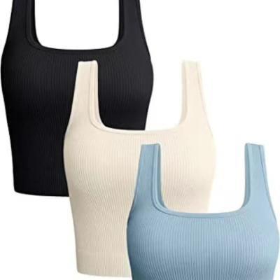 China Yoga Gym Yoga Shirts Summer Exercise Tank Tops Square Workout Ribbed Seamless Breathable Neck Base Tops for sale