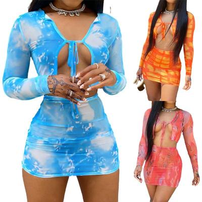 China New QUICK DRY summer women's clothing temperament printed sexy two-piece skirt suit girl's casual dress for sale