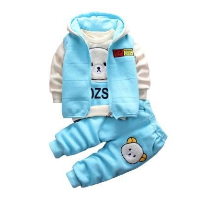 China 1-4 Years Bear Polyester/Cotton Baby Boy Cartoon Bear Winter Boys Three-Piece Dress Set Children's Sweatshirt Suit Autumn New for sale